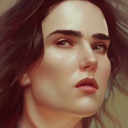 Image similar to portrait of Jennifer Connelly highly detailed, digital painting, artstation, smooth, sharp focus, illustration, by artgerm, by greg rutkowski, by alphonse mucha