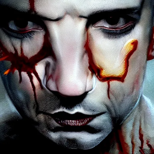 Image similar to portrait of dave gahan as a young zombie with whitened eyes and cuts, 7 days to die zombie, fine art, award winning, intricate, elegant, sharp focus, cinematic lighting, highly detailed, digital painting, 8 k concept art, art by z. w. gu and alex konstad and brom and michael hussar, masterpiece, 8 k