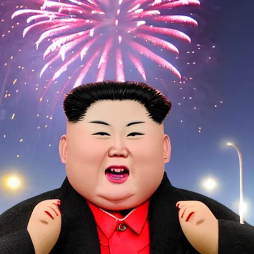 Prompt: fireworks that look like a screaming kim jong un doll