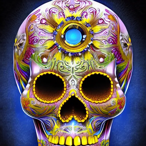 Prompt: a detailed fabergé slmexican skull, digital painting, perfect, ultra graphics shiny effect, glossy surface