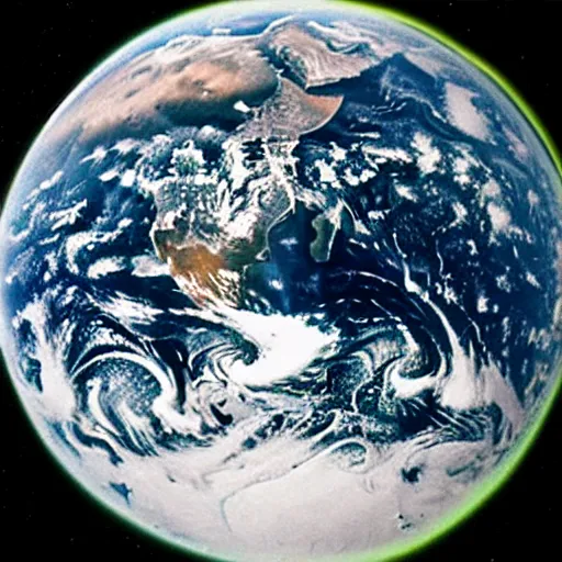 Image similar to vintage nasa photography of a flattened earth from space