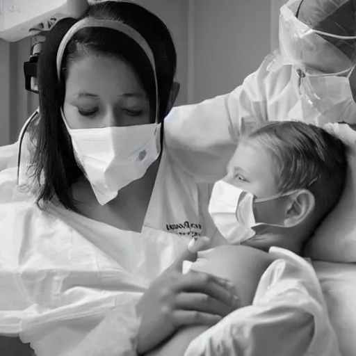 Image similar to “ sensual zonbie nurse treating childs in a hospital, artwork ”