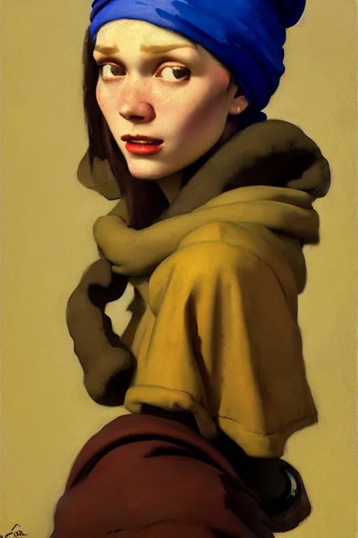 Image similar to team fortress 2 scout the girl with the pearl earring as the team fortress 2 scout team fortress 2 scout team fortress 2 scout, painting by gaston bussiere, katsuya terada, nc wyeth, greg rutkowski, craig mullins, vermeer, frank frazetta, mucha, tom of finland, trending on artstation