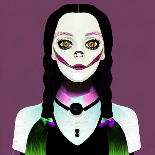 Prompt: Glitchpunk Wednesday Addams, digital art