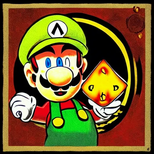 Prompt: Mario bros Luigi playing a ouija board, illustration, exquisite quality, artgram,