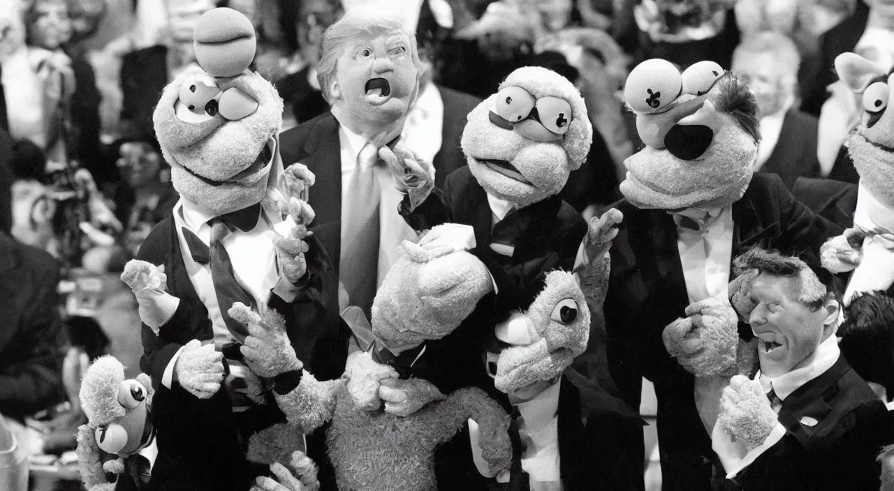 Prompt: donald trump as a muppet, vintage photo, realistic