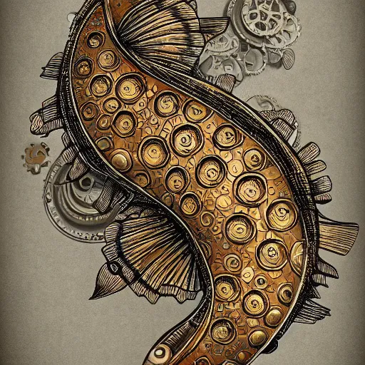 Prompt: steampunk koi fish, high details, 8k, sharp, illustration, behance