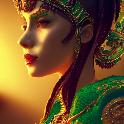 Image similar to portrait of wonderful princess of emerald with fair skin, glowing, ornate and intricate, jaw dropping, dynamic lighting, intricate and detailed, 4 k octane render