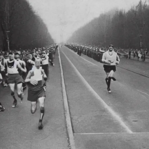 Image similar to adolf hitler running a marathon color photo