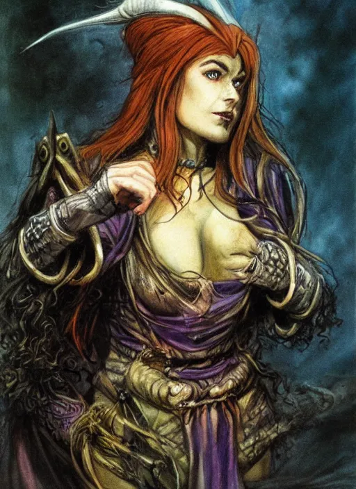 Image similar to portrait of young female sorceress of the endtimes, beautiful! coherent! dungeons and dragons character, by brian froud, strong line, night color, high contrast