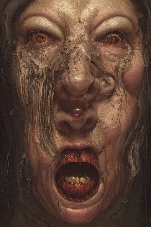 Image similar to renaissance oil painting of a vfx horror hag portrait, hyper detailed, digital art, trending in artstation, cinematic lighting, studio quality, smooth render, unreal engine 5 rendered, octane rendered, by Pieter Aertsen and ian sprigger and wlop