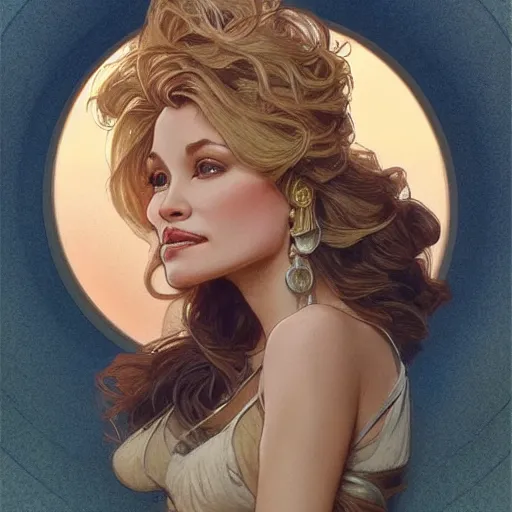 Image similar to beautiful lifelike award winning pencil illustration of dolly parton trending on art station artgerm greg rutkowski alphonse mucha cinematic atmospheric