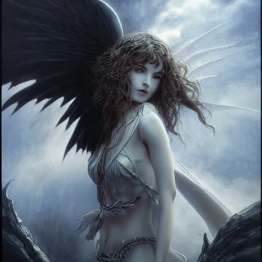 Image similar to young vampire princess with burning wings 4 k high definition dramatic lighting artstation trending path traced contrast light and dark cinematic breathtaking by gustave dore, noriyoshi ohrai, patrick woodroffe, and hans zatzka