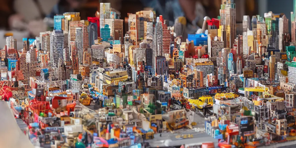 Image similar to a model of manhatten constructed out of fast food, diner food, pastries, coffee cups, plastic cups, straws, cardboard packaging, miniature photography, diorama, wide - angle macro lens, art, sharp focus, award - winning, beautiful high resolution