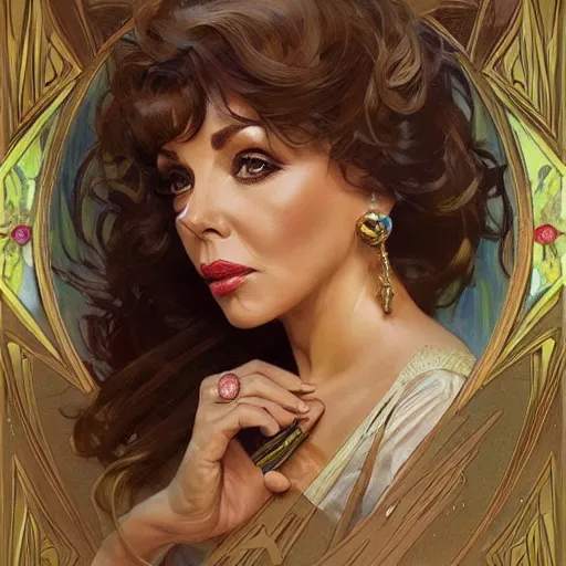 Image similar to amazing lifelike award winning pencil illustration of Joan Collins Dynasty trending on art station artgerm Greg rutkowski alphonse mucha cinematic