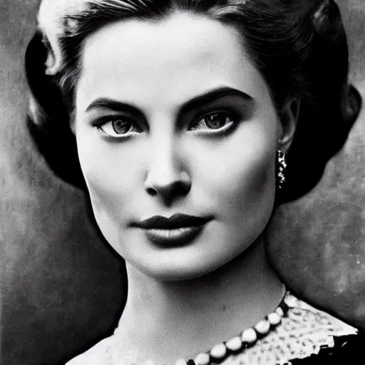 Image similar to victorian photograph of grace kelly, angelina jolie, 1 8 9 0 s photography, 1 9 0 0, realistic face, symmetrical face, detailed, grainy, edwardian, old photo