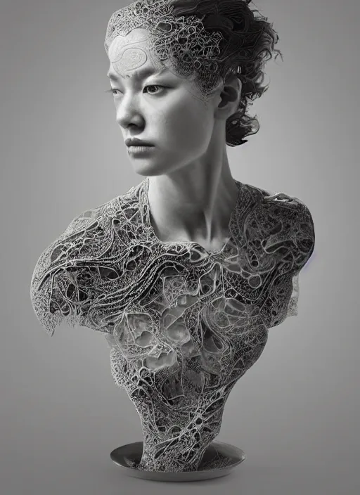 Image similar to opalescent marble sculpture of beautiful woman dissolving into shimmering dust, fractal paisley inlay, lace, intricate, elegant, highly detailed, digital photography, art by artgerm ruan jia and greg rutkowski