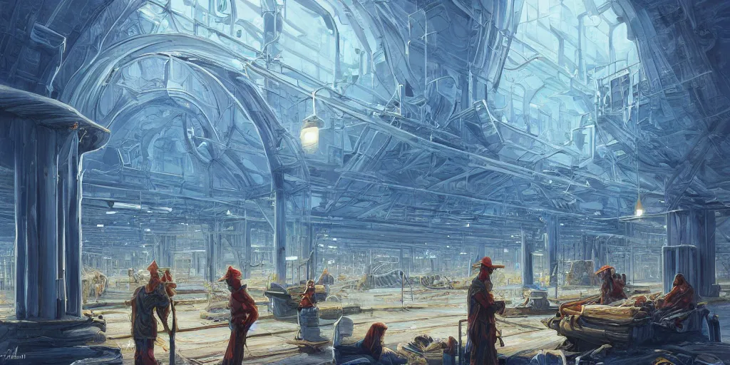 Prompt: artwork of the brightsea depot, by michael whelan, trending on artstation, cinematic view, exquisite, breathtaking, sea