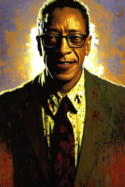 Image similar to gus fring, painting by'phil hale '!!! gaston bussiere, craig mullins, greg rutkowski, alphonse mucha