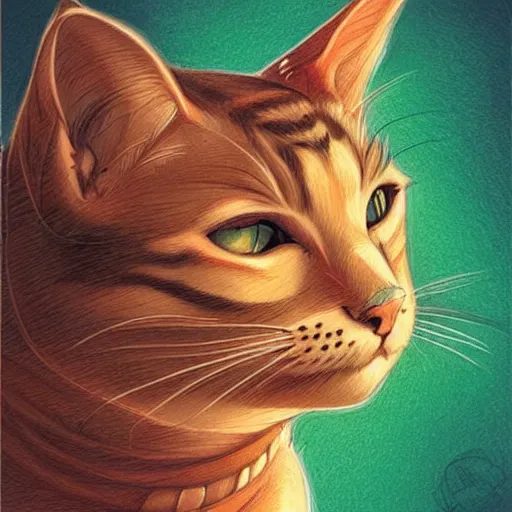 Image similar to beautiful pencil drawing of a cat by the artist loish, flowy lines, colorful, bright, cheerful, done in procreate, very beautiful sketch by loish