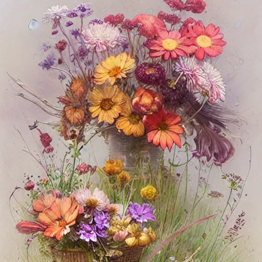 Image similar to summer flowers by jean - baptiste monge, masterpiece, colorful