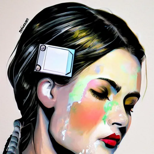 Image similar to woman portrait made out of paint, beautiful, cyborg, comic book art