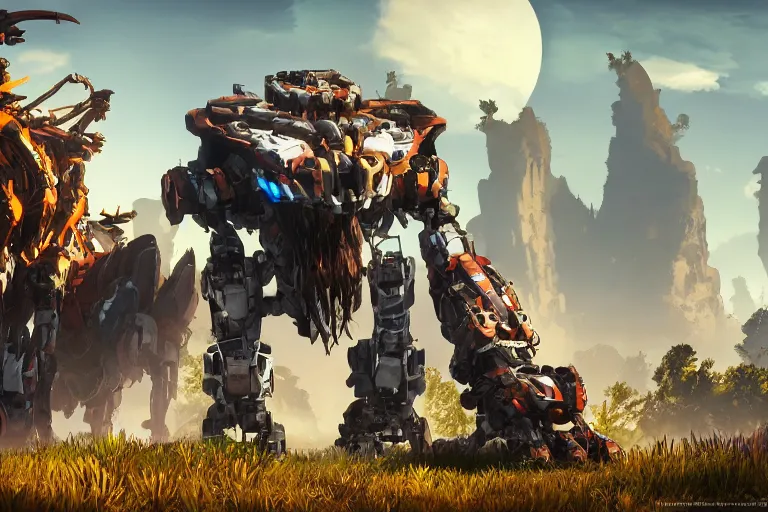 Image similar to stalker machine mecha animal beast robot of horizon forbidden west horizon zero dawn bioluminiscence global illumination ray tracing hdr fanart arstation by sung choi and eric pfeiffer and gabriel garza and casper konefal