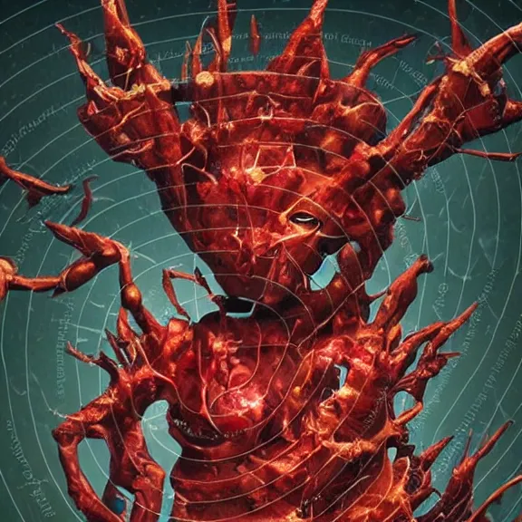 Image similar to a realistic photograph of a cosmic deity of chaotic blood wars embodied in the offspring of evil gods incarnate so they may feed on the broken souls of the empty shells of the created humans made for one thing but to be soulfood for the wicked damn