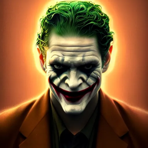 Image similar to lawrence fishburne by tom bagshaw, as the joker by ilya kuvshinov, rtx reflections, octane render 1 2 8 k, extreme high intricate details by wlop, digital anime art by ross tran, wide shot, close up shot, composition by sana takeda, dramatic lighting by greg rutkowski