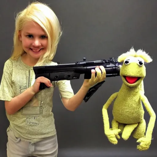 Prompt: very very cute blonde female muppet looking at l 9 6 a 1 with mischievous smile and happy eyes