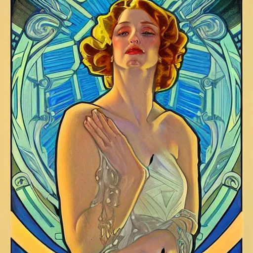 Image similar to a streamline moderne painting in the style of donato giancola, and in the style of artey freytag, and in the style of alphonse mucha. symmetry, smooth, sharp focus, semi - realism, intricate detail.