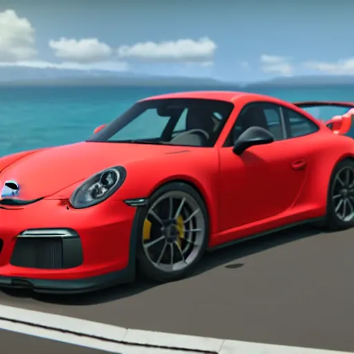 Image similar to porsche gt 3 in hawaii city, cinematic, 8 k, unreal engine 5