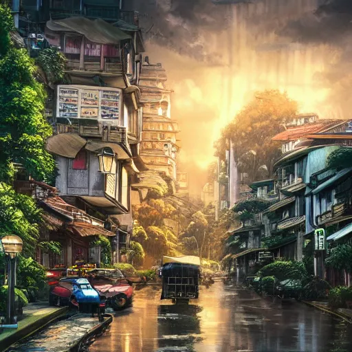 Prompt: bogota city in style studio ghibli, with dramatic lighting, concept art, matte painting, 8 k, highly detailed, artstation