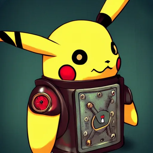 Prompt: pikachu steampunk version, robot style, illustration, highdetailed, matte, concept art