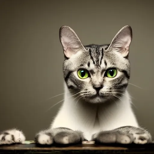 Prompt: a cat with devil horns, professional photography