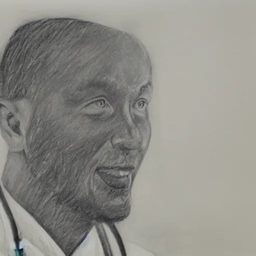 Image similar to charcoal drawing of a doctor that loves bitcoin
