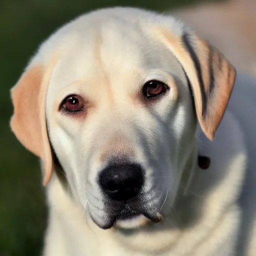 Prompt: yellow lab, fat, happy, 4 k, high quality photo, award - winning