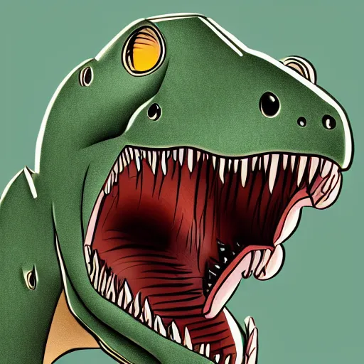 Image similar to dinosaur, happy, antropomorphic, illustration, highly detailed, art by kyle ferrin