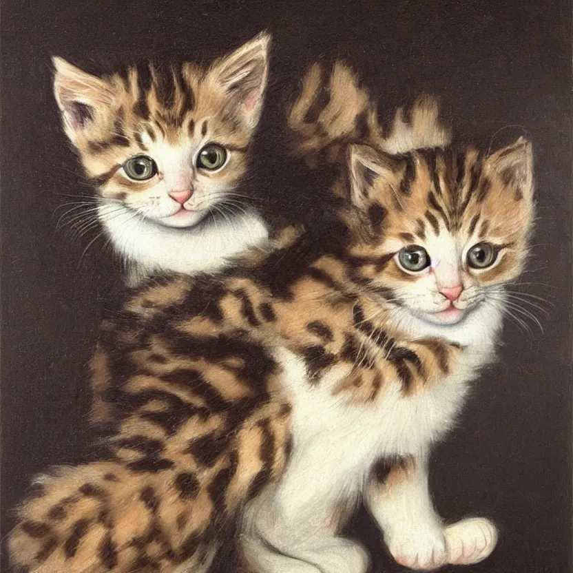 Image similar to studio portrait of an extremely cute kitten; extremely detailed; oil painting by Michelangelo Merisi da Caravaggio