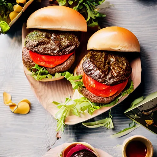 Image similar to A hamburger in the shape of a shoe box, professional food photography