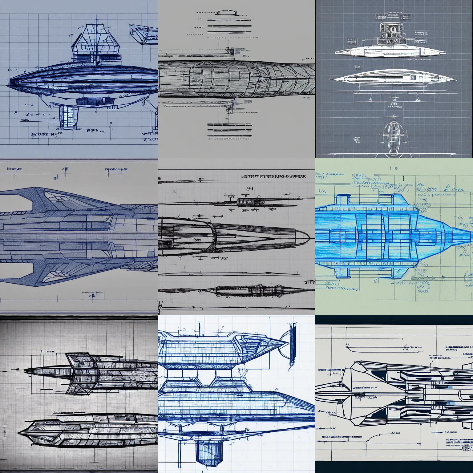 Prompt: a sketch blueprint of a spaceship
