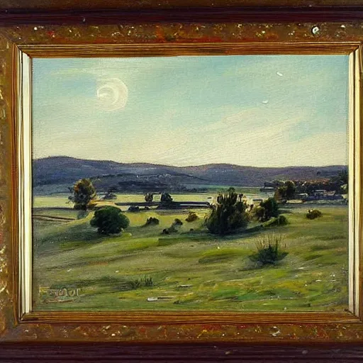 Image similar to a landscape painting of canberra by fred mccubbin