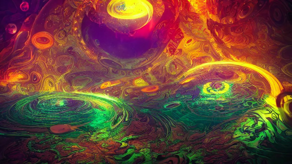Prompt: lsd visuals dmt visuals shroom visuals a monkey face spirals and fractal designs infinity by anato finnstark and moebius and beeple and in the middle a portal back to reality, filmic, cinematic, into the void, octane render, pbr, path based rendering, volumetric clouds, particle physics, glorious