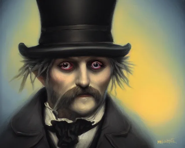 Image similar to closeup profile portrait of jack the ripper with a time machine, nicoletta ceccoli, mark ryden, lostfish, max fleischer, hyper realistic, artstation, illustration, digital paint, matte paint, vivid colors, bright, cheerful, detailed and intricate environment