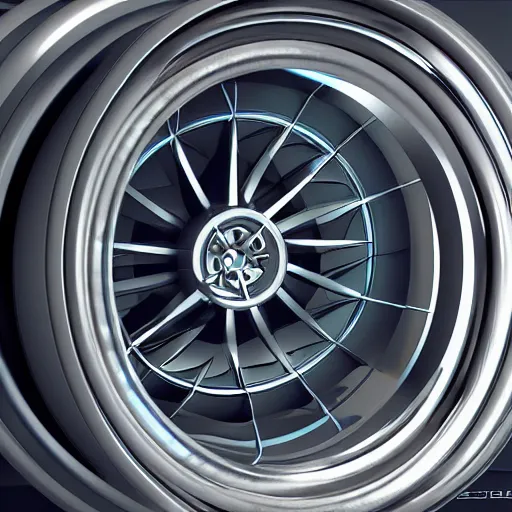 Prompt: futuristic sports car wheel rims designs by, syd mead, ralph mcquarrie, cyberpunk, mandelbulb, cgi, realistic, rendered, sharp