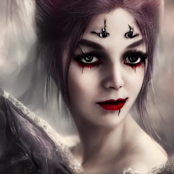 Image similar to portrait photograph of an extremely beautiful!!!! vampire queen, looking at the camera!!. super resolution. Extremely detailed. bokeh!!!!! trending on artstation.