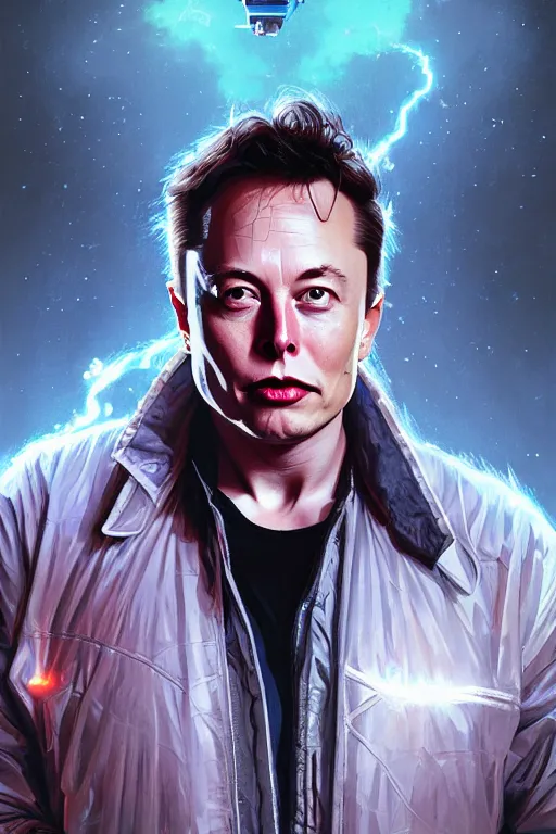 Image similar to elon musk as marty mcfly near delorean, realistic portrait, symmetrical, highly detailed, digital painting, artstation, concept art, smooth, sharp focus, illustration, cinematic lighting, art by artgerm and greg rutkowski and alphonse mucha