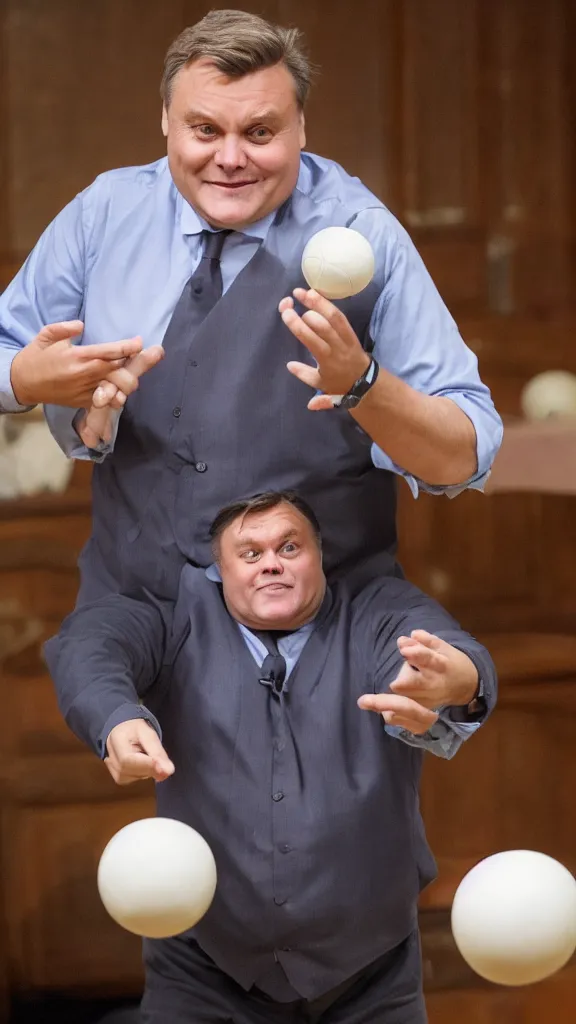 Image similar to ed balls, holding balls