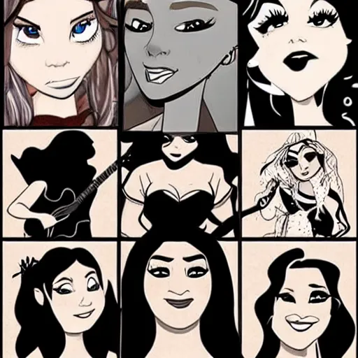 Prompt: disney princesses in a metal band