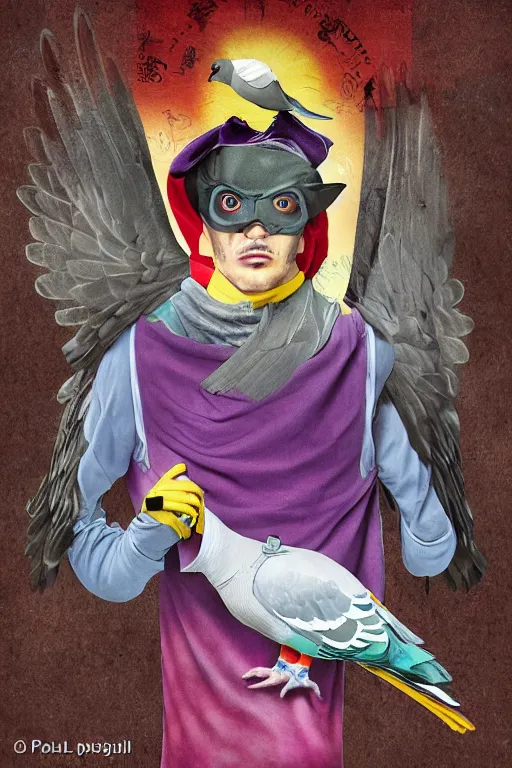 Image similar to a portrait of a pigeon ninja, in the style of david lachapelle